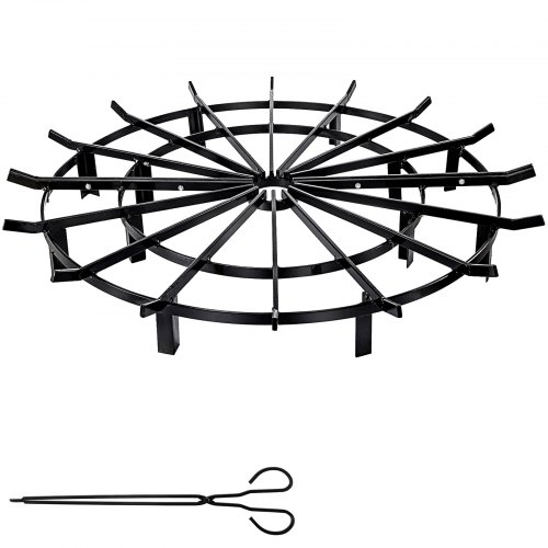 VEVOR Grille Porte-Buches Cheminée 101,6 cm Grille de Foyer Ronde en Acier avec Pince à Feu Grille de Feu Porte Bois Hauteur du Support 10,2 cm Poids 26 kg pour Cheminée BBQ Camping Extérieur