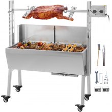 VEVOR 60KG Barbecue à Charbon Tournebroche Électrique en Acier INOX Rôtissoire Four sur Pied Inoxydable 25W BBQ Surface de Cuisson 84x40cm Kit de Fourchettes à Rôtir pour Jardin Camping Gril à Viande