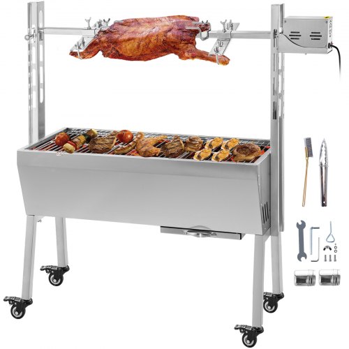 VEVOR 40KG Barbecue électrique Tournebroche en Acier Inox 25W Rôtissoire Barbecue Inoxydable sur Pie