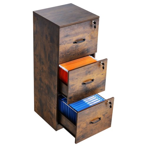 

VEVOR Classeur vertical à 3 tiroirs avec serrure, caisson de bureau robuste avec tige de suspension réglable à 2 niveaux, rangement document pour dossiers A4/Lettre/Légal, montage facile, noir+marron