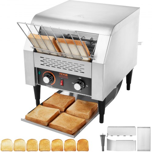 VEVOR Grille-Pain à Convoyeur Commercial 300 Tranche par Heure Toaster Grille Pain Inox 2200 W 7 Rég