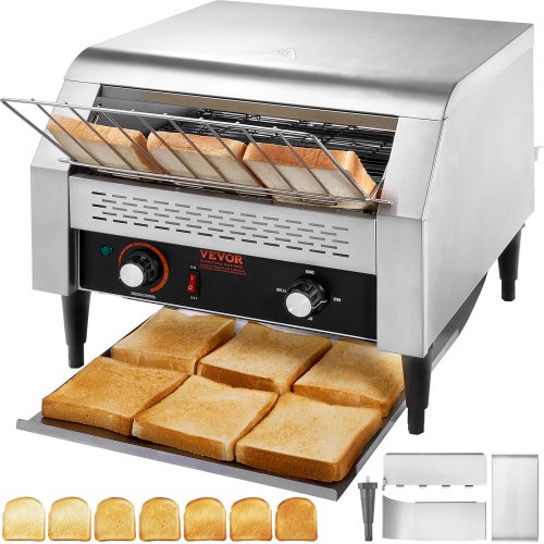 VEVOR Grille-Pain à Convoyeur Commercial 450 Tranche par Heure Toaster Grille Pain Inox 2600 W 7 Rég