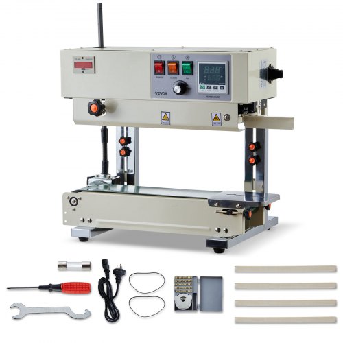 

VEVOR Machine à Sceller Bande Continu, Largeur de Scellage 6-12 mm, Scelleuse Bande Verticale avec Impression à Rouleaux, Température et Vitesse Réglables, Soudeuse pour Sacs Plastique de 0,03-0,8 mm
