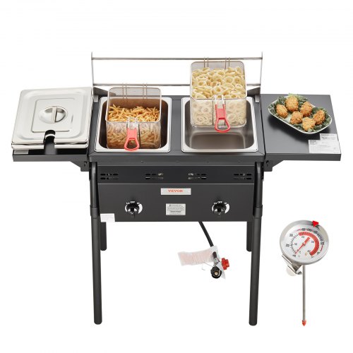 

VEVOR 16 Qt Double Brûleur Extérieur Propane Friteuse Cuisinière En Acier Double Paniers