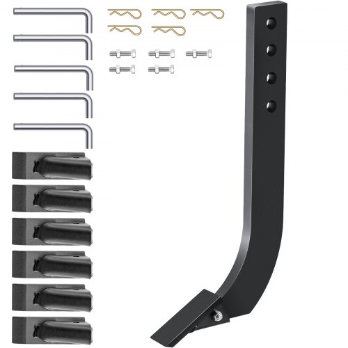 

VEVOR Tige de labourage de lame de caisson 464 x 209 mm tige de grattoir de scarificateur 5 pièces tige de ripper 4 trous avec dents et broches coniques amovibles pour remplacement, creuser, labourer