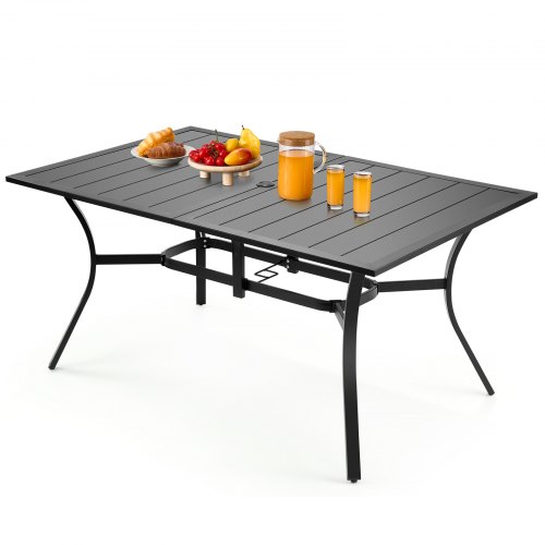 VEVOR Table à manger pour patio extérieur 1500 mm, table de bistrot rectangulaire en acier et métal, pour 4-6 personnes, trou pour parasol 38 mm, gran