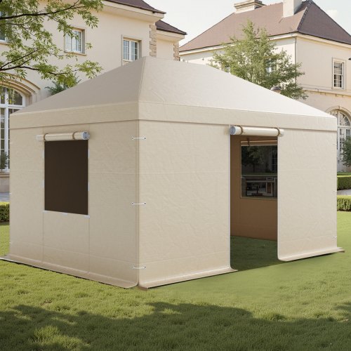 

VEVOR Housse de Gazebo Hiver, 3,1x4,4 m, Couverture de Gazebo Toit Rigide Toutes Saisons, avec Parois Latérales, Fenêtres Maille, Matériau PE Haute Densité, Housse d'Abri de Soleil, Gazebos Non Inclus