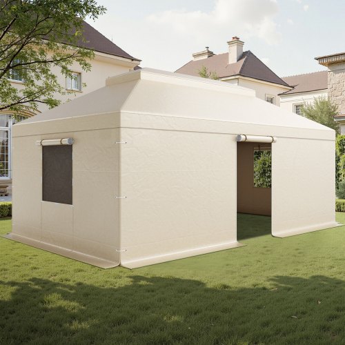

VEVOR Housse de Gazebo Hiver, 3,66 x 6,1 m, Couverture de Gazebo à Toit Rigide Double, avec Parois Latérales, Fenêtres Maille, Matériau PE Haute Densité, Housse d'Abri de Soleil, Gazebos Non Inclus
