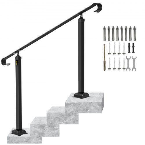 VEVOR Garde-Corps Rampe Escalier Main Courante en Fer Forgé Balustrade Rambarde 3 Marches Réglable 48 cm Angle 0-52,8° pour Sécurité des Escaliers et Marches Jardin Entrée Portail 140x13,5x97 cm