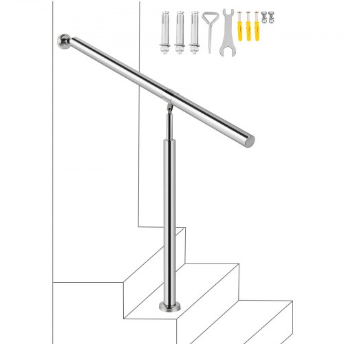 VEVOR Rampe d'escalier Main Courante pour Escalier Extérieur en Acier Inoxydable Garde-corps Escalier Extérieur Rampe d'escalier Extérieur Porche Jardin Intérieur (Acier Inoxydable 304, 1-2 étapes)