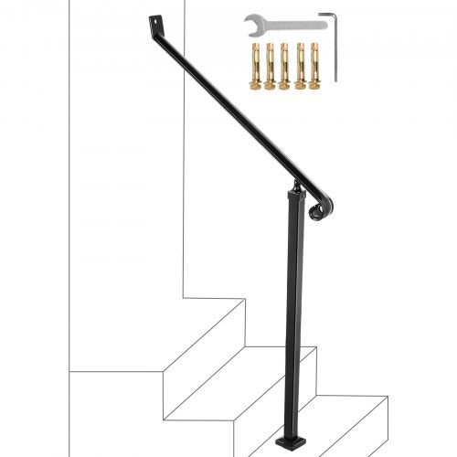 Main courante pour escalier extérieur Barre d'escalier en fer forgé Rampe murale Garde-corps pour Escalier Porche Entrée Âgés VEVOR Rampe d'escalier MLFS03 