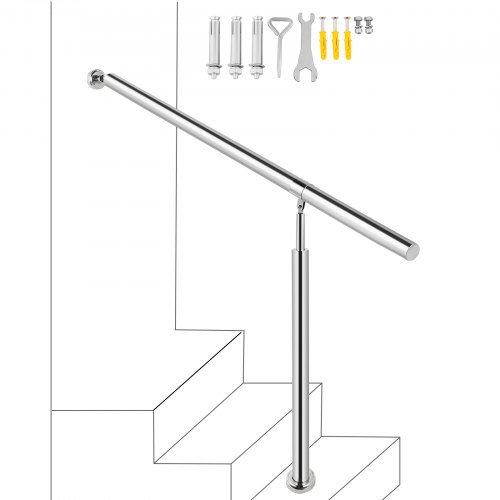 VEVOR 3-4 étapes Main Courante Rampe d'escalier pour Escalier Extérieur en Acier Inoxydable Garde-corps Escalier Extérieur Angle Réglable Rampe d'escalier Extérieur Porche Jardin Intérieur