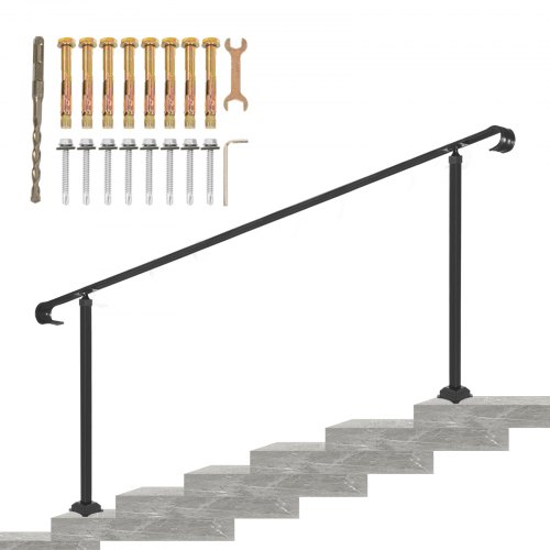 Vevor Garde-corps Escalier Main Courante Rampe Fer Réglable 4-6 Marches 200 Cm