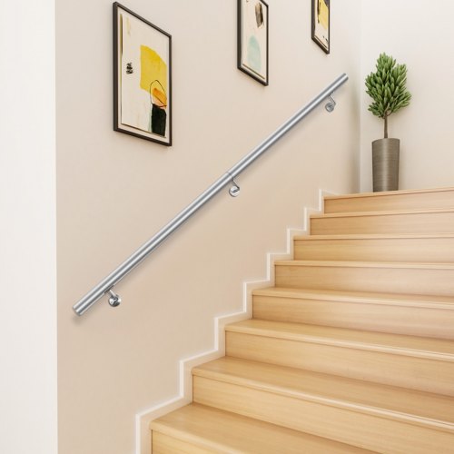 VEVOR Rampe d'escalier Main Courante pour Escalier Intérieur Barre d'escalier Garde-corps Escalier Extérieur Support Mural Rampe d'escalier Porche Loft Âgés Enceinte (5ft/152cm, Argent)