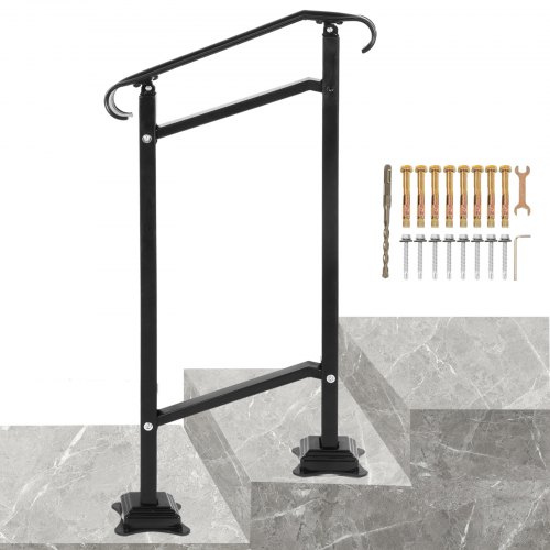 VEVOR Garde-Corps Rampe Escalier Main Courante en Fer Forgé Balustrade Rambarde 1 Marche Réglable 16 cm Distance entre Poteaux 34 cm Hauteur Poteaux 91 cm pour Sécurité des Escaliers Jardin Portail