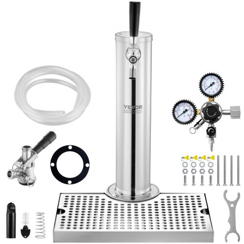

VEVOR Kit Colonne à Bière Robinet Simple, Distributeur de Bière Boisson en Acier Inoxydable, Tireuse à Bière avec Régulateur à Double Jauge W21,8 et Coupleur de Fût Système S, Plateau d'Égouttage, Bar