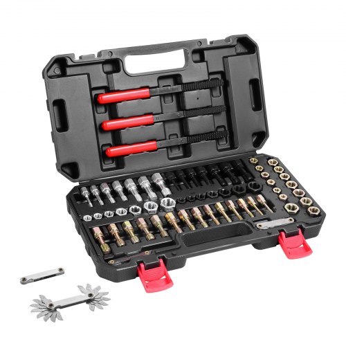

VEVOR Kit Outils à Restaurer les Filetages Abîmes 61PCs, Tailles UNC, UNF et Métriques, 28 Tarauds, 28 Filières, 3 Limes à Filets et 1 Étui, en Acier Durable, pour les Mécaniciens et les Amateurs