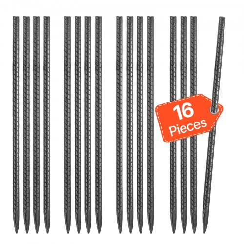 

VEVOR Piquets d'Armature 40,6 cm Piquets d'Ancrage au Sol Droits Robustes en Acier Galvanisé, Lot de 16, Ancres de Sol, Diamètre 11,5 mm, avec Pointe Biseautée, pour Jardin, Clôtures, Tentes Camping