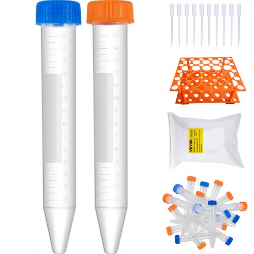 VEVOR Tubes à Centrifuger Coniques 15 mL 500 PCS Tubes à Essai Centrifugeuse avec Bouchon Gradués Stérilisés PP EO sans DN/RNase Support pour Stockage Séparation Analyse Échantillons Labo Scientifique
