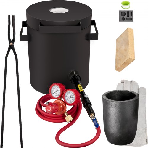 VEVOR Forge à Gaz Propane Four de Fusion 76,8 kW·h avec Creuset Graphite 2 kg, Four de Fusion de Métaux 1350 °C Temps de Fusion 10 min avec Brûleur à Gaz pour Fondre Cuivre Or Argent Aluminium Zinc