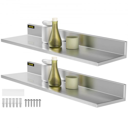 VEVOR Lot de 2 étagères murales en Acier Inoxydable, 21,6 x 76,2 cm, Charge de 20 kg, étagère Murale