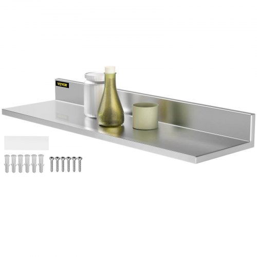 VEVOR Étagère Murale INOX 76x22 cm Étagère Murale Flottante Capacité Charge 20 kg Finition Polie Brossée Étagère avec Dosseret 85 mm pour Restaurant Maison Cuisine Garage Salle de Bain Buanderie Bar