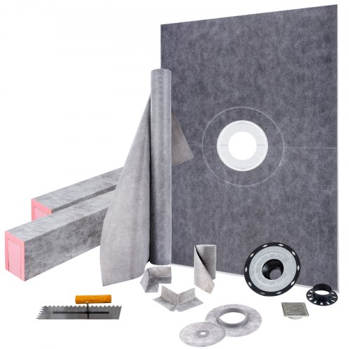

VEVOR Kit receveur de douche 965x1524 mm seuil de douche étanche avec drain central PVC, grille acier inoxydable 10 cm, 2 bordures de douche et truelle découpables, bac de douche pour salle de bain