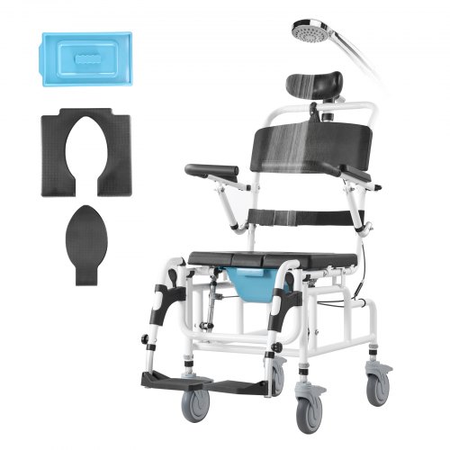 

VEVOR Fauteuil roulant de douche, 440 mm, fauteuil roulant de salle de bain en alliage d'aluminium, capacité de charge 136 kg, chaise de douche roulante réglable avec frein pour adultes handicapés