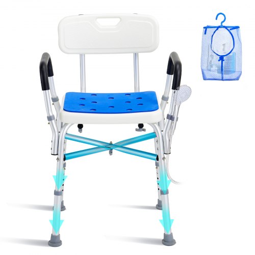 

VEVOR Chaise de douche antidérapante, 181,4 kg, siège de douche avec accoudoirs et dossier rembourrés, fauteuil de bain à hauteur réglable 42-52 cm, pour personnes âgées, femme enceinte, salle de bain
