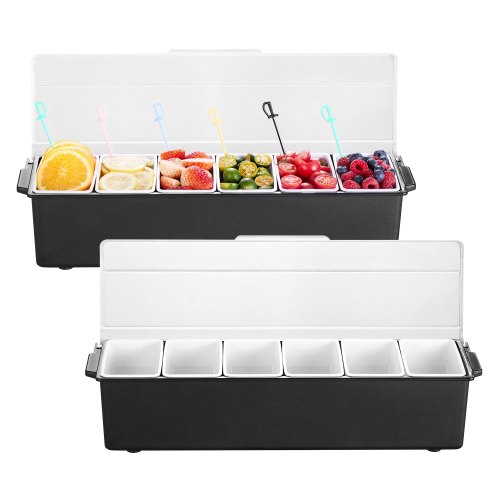 

VEVOR Saladette à Poser 2PCs 6 Compartiments, Bac à Garnitures Réfrigéré par Glace, pour Fruits Légumes Bar Buffet Froid Restaurant, Station de Garnitures et Ingrédients avec Couvercle en Plastique