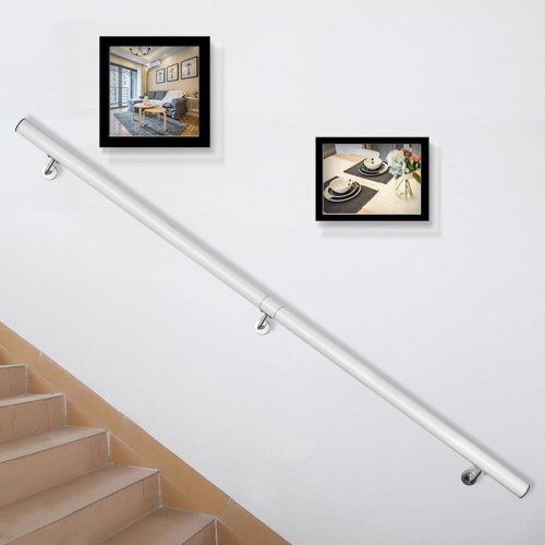 VEVOR Rampe d'escalier, Main Courante pour Escalier Intérieur Longueur 1,8 m, Capacité 91 kg, Rampe Escalier Alliage d'Aluminium, Rampe Murale Diamètre 5 cm, Garde-Corps pour Escalier Porche, Blanche
