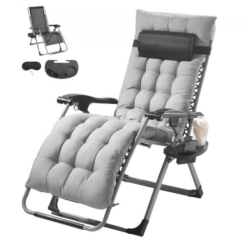 

VEVOR Fauteuil Inclinable Zéro Gravité, 645 mm, Transat Relax Jardin pour Intérieur Extérieur, Chaise Longue Anti-gravité Réglable avec Coussin, Appui-tête, Repose-pieds, Porte-gobelet, 226,8 kg, Gris