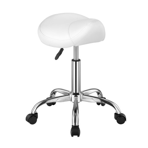 

VEVOR Tabouret de selle pivotant en cuir PU à roulettes hauteur réglable blanc