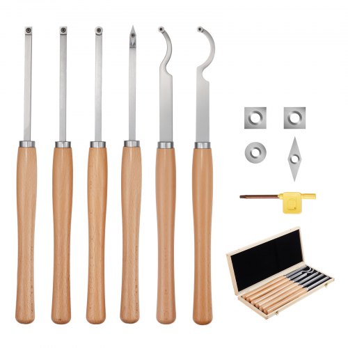 

VEVOR Outils Tournage pour Tour à Bois, 6 PCS, Ciseaux à Bois avec Fraises en Carbure Ronds et Carrés Diamantés, Coffret de Rangement, Manche Confortable pour Travail de Détail, Débutant, Amateur, Pro