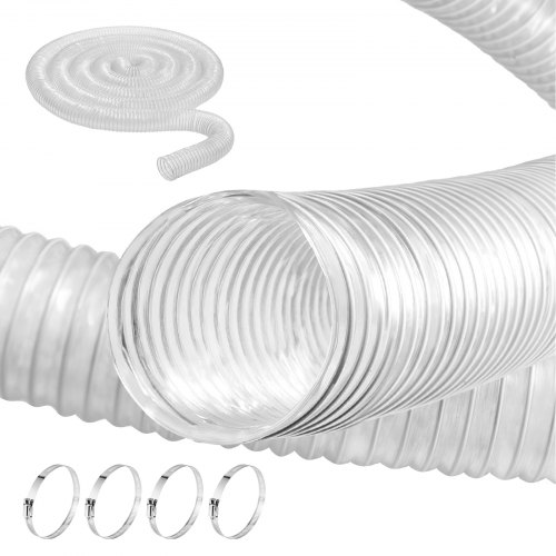 

VEVOR Tuyau Flexible d'Aspiration de Collecte de Poussière, 63 mm x 6,1 m, PVC Épais, Transparent, avec Bobine de Fil, 4 Colliers de Serrage, Dépoussiérage pour Scie à Table, Raboteuse, Dégauchisseuse