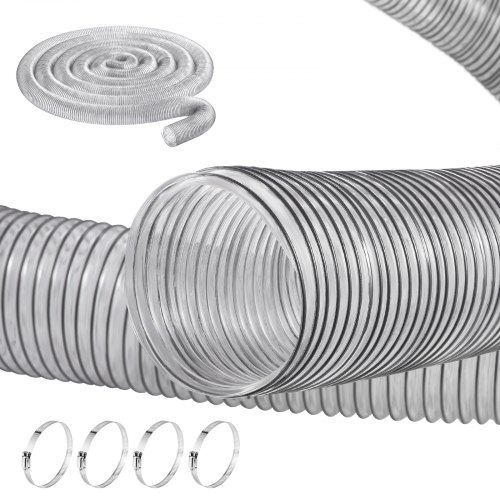 

VEVOR Tuyau Flexible d'Aspiration de Collecte de Poussière, 10 cm x 15 m, PVC Épais, Transparent, avec Bobine de Fil, 4 Colliers de Serrage, Dépoussiérage pour Scie à Table, Raboteuse, Dégauchisseuse