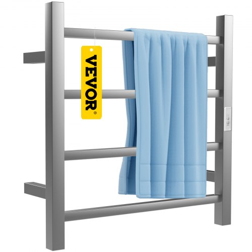 VEVOR Sèche-Serviettes Électrique 4 Barres Carrées Porte-Serviettes Chauffant 50 W Chauffe-Serviettes Mural en Acier Inoxydable 45-55°C Minuterie pour Porter 5 kg Vêtements Salle de Bain 50x45x12,2 cm
