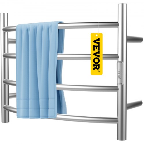 VEVOR Sèche-Serviettes Électrique 4 Barres Incurvées Porte-Serviettes Chauffant 55 W Chauffe-Serviettes Mural Acier Inoxydable 45-55°C Minuterie pour Porter 5 kg Vêtements Salle de Bain 42x60x15,5 cm