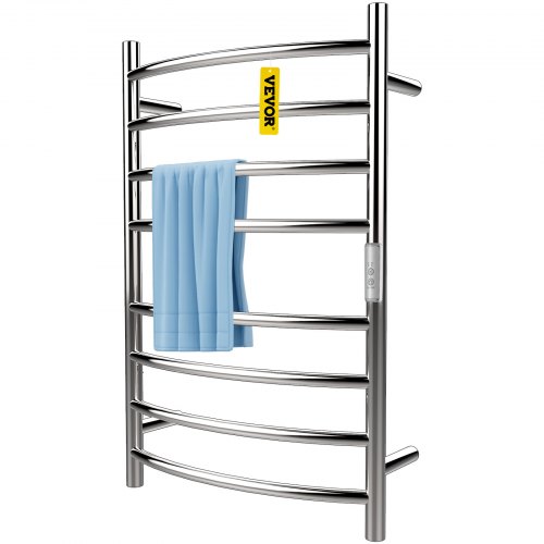 VEVOR Sèche-Serviettes Électrique 8 Barres Incurvées Porte-Serviettes Chauffant 125 W Chauffe-Serviettes Mural Acier Inoxydable 45-55°C Minuterie pour Porter 5 kg Vêtements Salle de Bain 80x61x15,5 cm