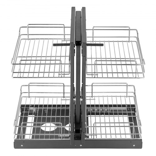 

VEVOR Organisateur Coulissant d'Angle à Ouverture Minimum 380 cm de Largeur, Rangement pour Placard de Cuisine à 2 Niveaux et 4 Étagères, Panier de Rangement en Acier au Carbone Chromé, 60,5x45,5 cm