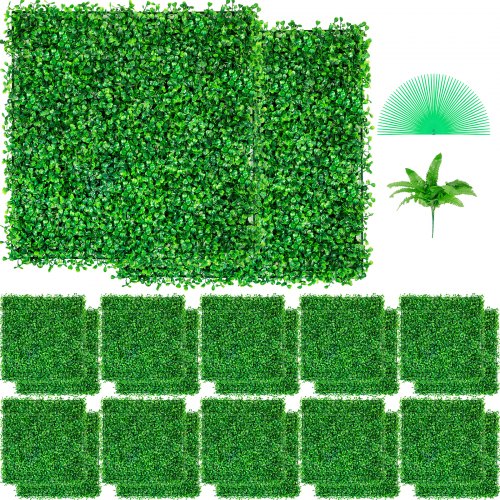 VEVOR Panneaux de Buis Artificiels 10X10pouce Haie Artificielle Réaliste 24pcs Protection UV Panneaux Muraux de Haie de Buis Construction Solide Frais Faux Feuillage Toile de Fond Décoration Murale