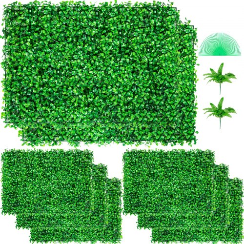 VEVOR Panneaux de Buis Artificiels Haie Artificielle Réaliste Protection UV Panneaux Muraux de Haie de Buis Construction Solide Faux Feuillage Toile de Fond Décoration Murale (61 x 40,6 cm, 8 pcs)