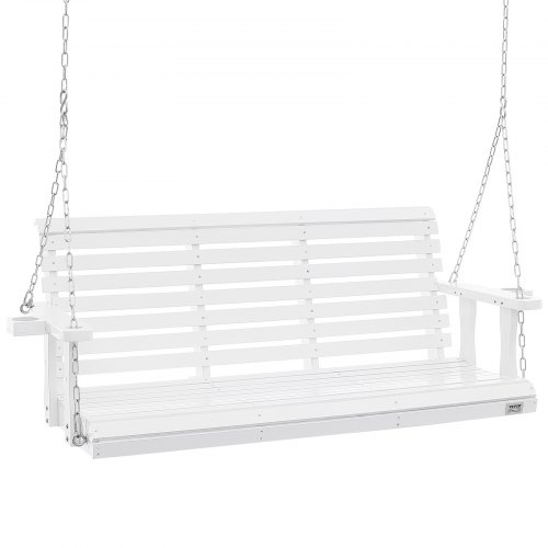 

VEVOR Balançoire de porche en bois, 1702x710x600 mm, banc de terrasse pour cour et jardin, forte capacité de charge 400 kg, banc de balançoire robuste avec chaîne de suspension pour extérieur, blanc