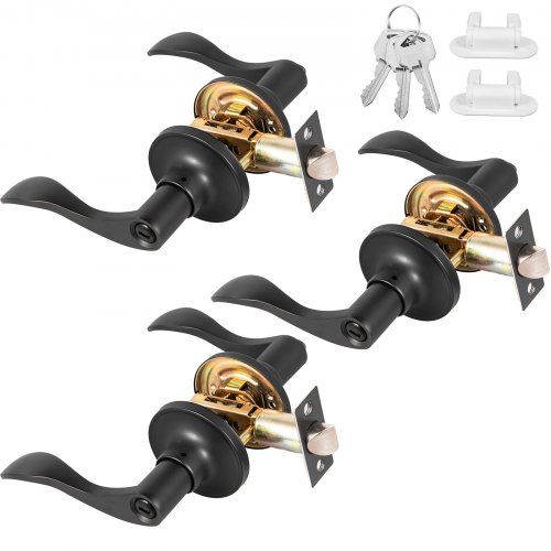 Paire De Poignées De Porte Blindées à Bouton +serrure Identique Lot De 3