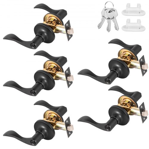 Paire De Poignées De Porte Blindées à Bouton +serrure Identique Lot De 5