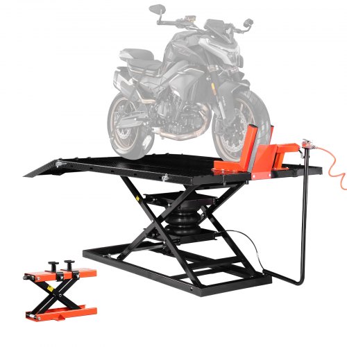 

VEVOR Cric de Moto avec Capacité de Charge 680 kg, Pont Élévateur Pneumatique Hauteur de Levage 18-94 cm, Table de Levage de Moto Stable avec Établi Amovible, pour Entretien Réparation Quad VTT
