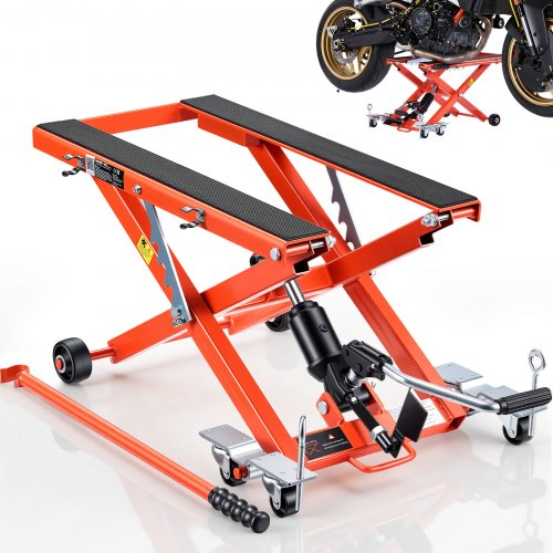 

VEVOR Cric de Moto à Ciseaux, Pont Élevateur Hydraulique Portable Charge 499 kg Plage de Levage 12-38,5 cm, pour Entretien Motocross Atelier, Lève Moto Commande au Pied, Table Élevatrice avec 6 Roues