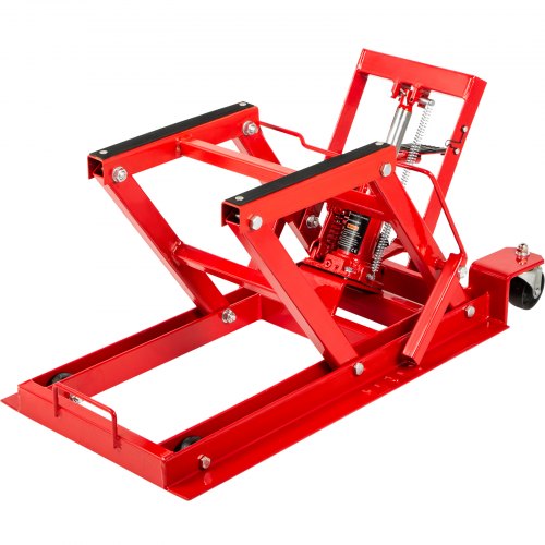 VEVOR Pont Élévateur Moto Rouge, Cric de Moto Capacité de Levage 680 kg, Plate-Forme Élévatrice 13-34 cm, Lève Moto Mobile avec Roues, Table Élévatrice Hydraulique Sécurisée, Réparation Atelier Quad