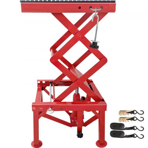 VEVOR Pont Élévateur Ciseaux Moto, Cric de Moto Capacité de Levage 136 kg, Plate-Forme Élévatrice Hauteur 35-87 cm, Lève Moto Mobile Rouge, Table Élévatrice Hydraulique Sécurisée, Réparation Quad Moto