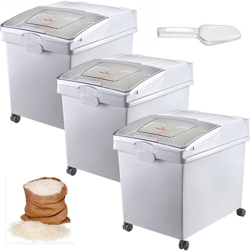 VEVOR Conteneur de Riz à roulettes 3PCS Bac à Riz avec Couvercle Coulissant 40L*3 Boîtes de Stockage de Rangement de Céréales à Farine à Ingrédients en Plastique pour la Conservation Alimentaire